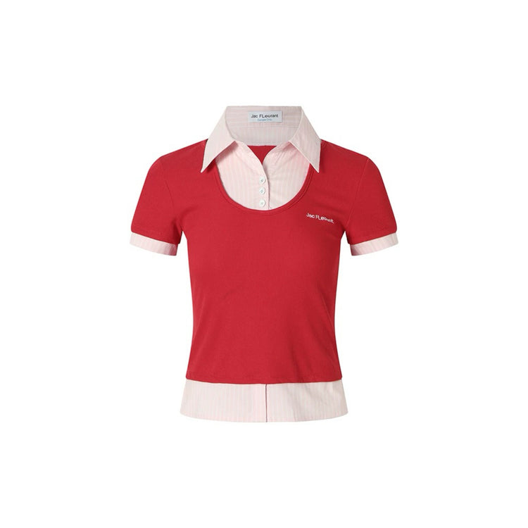 Shirt-Collar Faux Two-Piece Top