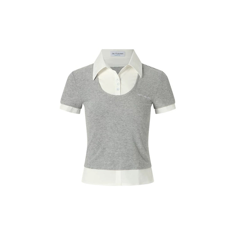 Shirt-Collar Faux Two-Piece Top