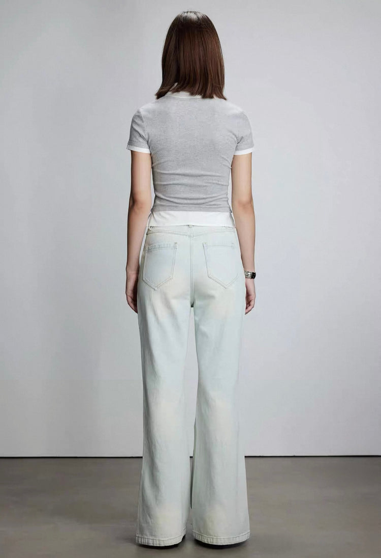 Shirt-Collar Faux Two-Piece Top