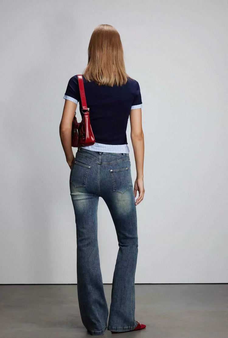 Shirt-Collar Faux Two-Piece Top