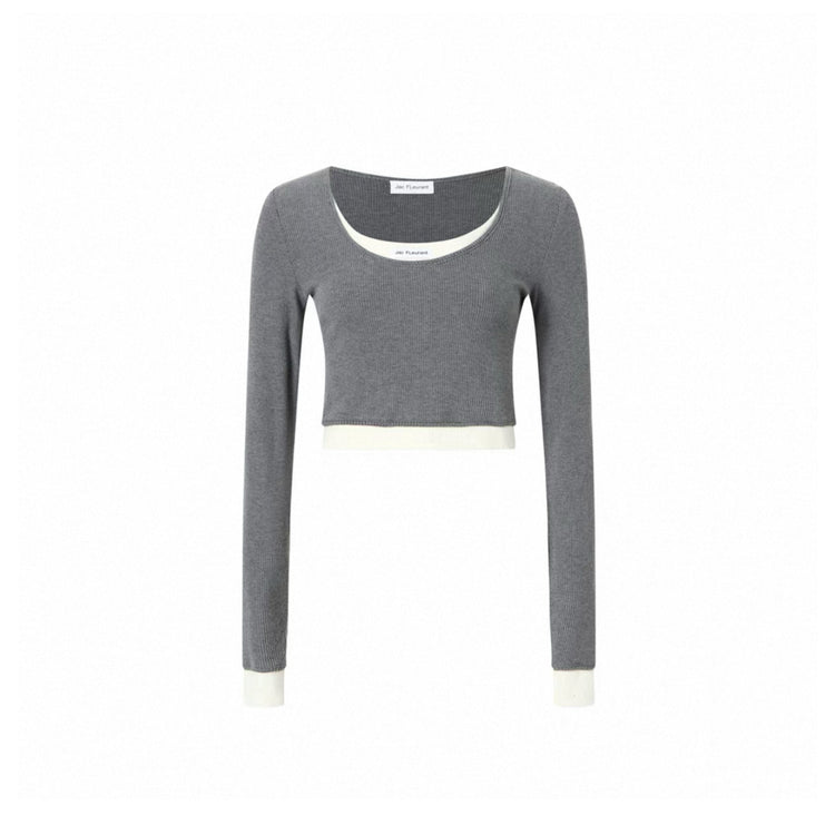 Patchwork Fitted Long-Sleeve Top