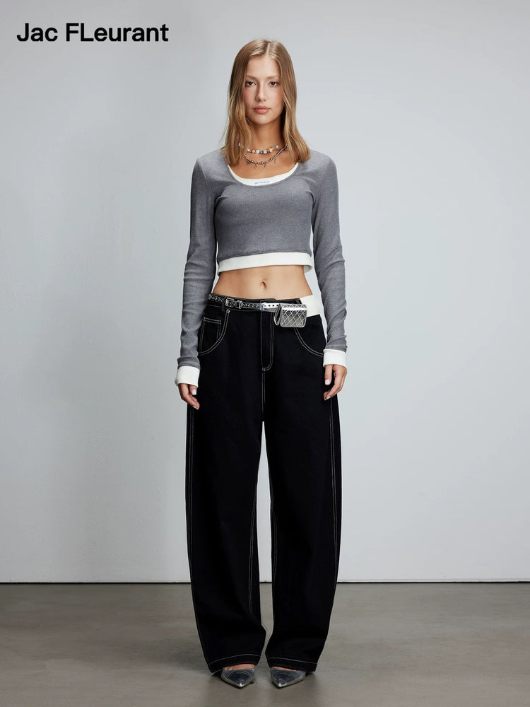 Patchwork Fitted Long-Sleeve Top