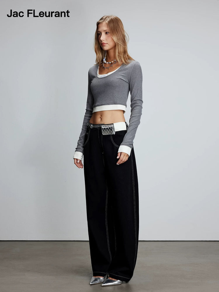 Patchwork Fitted Long-Sleeve Top