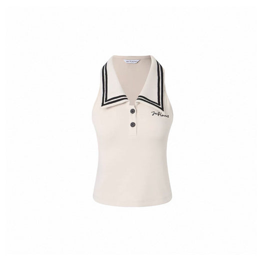Sleeveless Polo-collar Tank Top