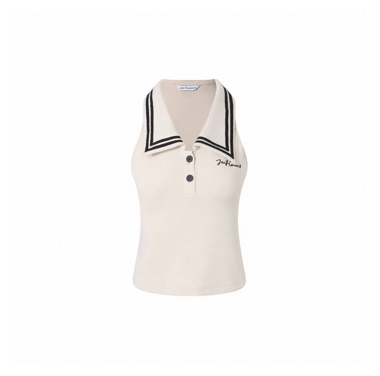 Sleeveless Polo-collar Tank Top