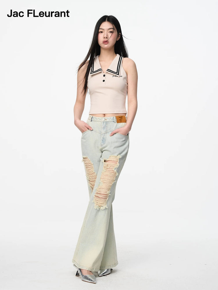 Sleeveless Polo-collar Tank Top