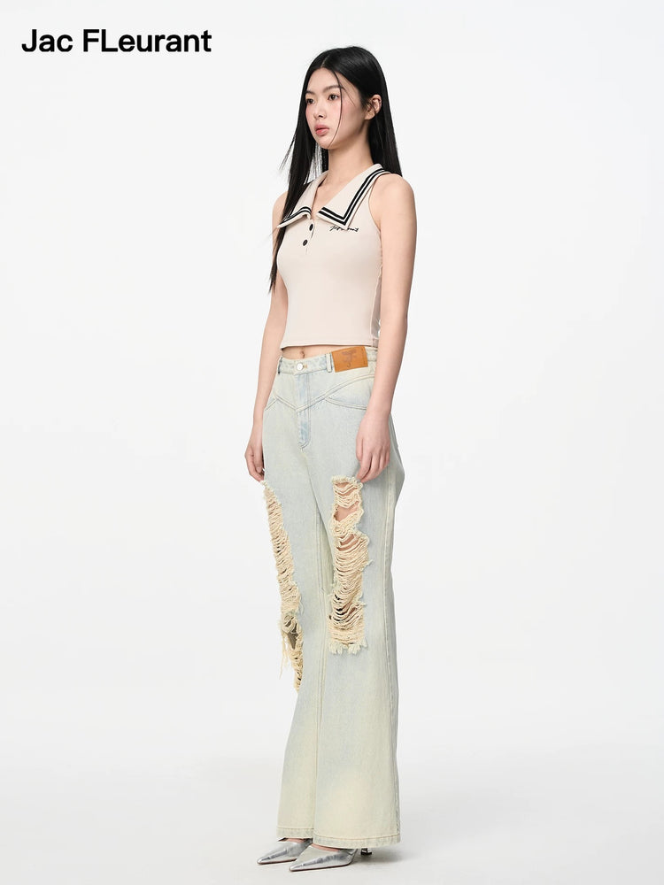 Sleeveless Polo-collar Tank Top