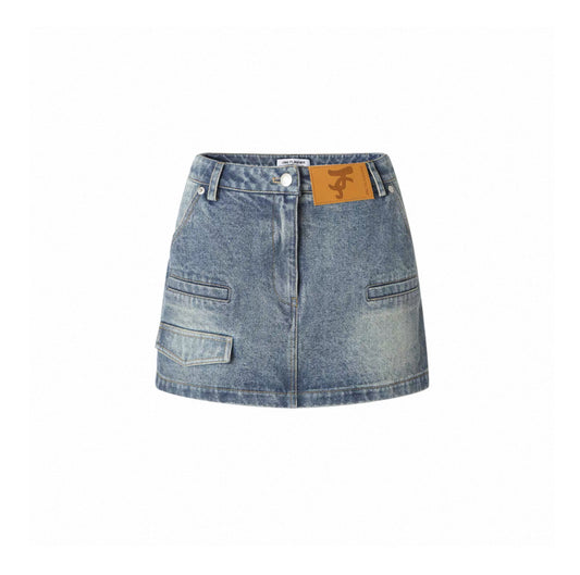 Washed Pocket Vintage Denim Skirt