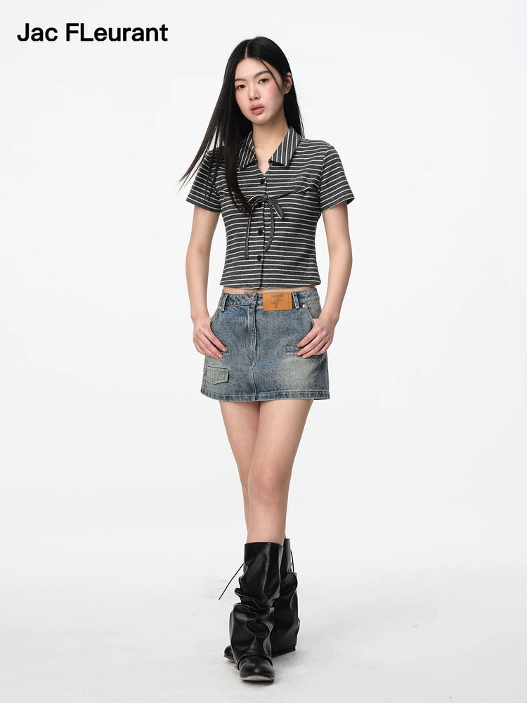 Washed Pocket Vintage Denim Skirt