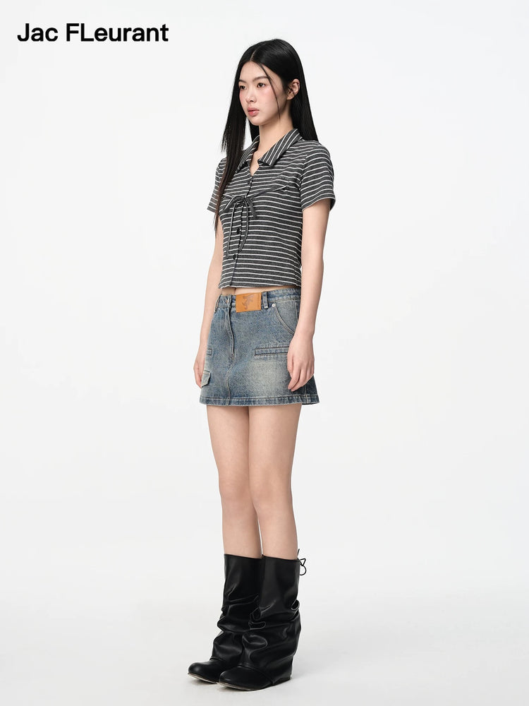 Washed Pocket Vintage Denim Skirt