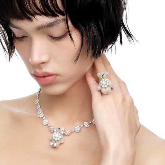 Paradise / Gemstone Flower Plush Bear Ring