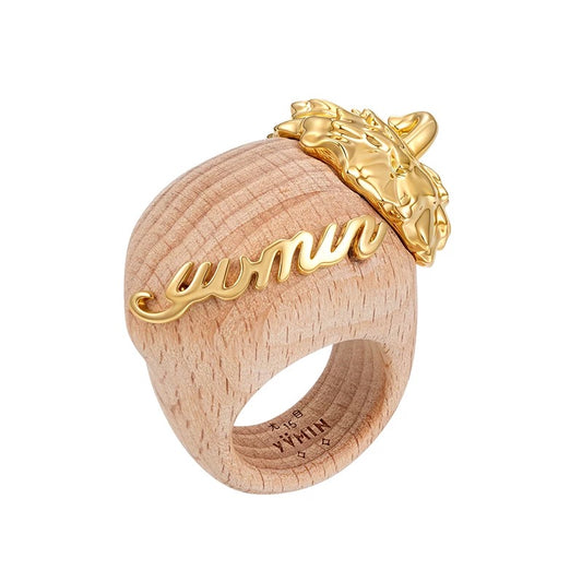 Wooden Acorn Cross-flower Ring