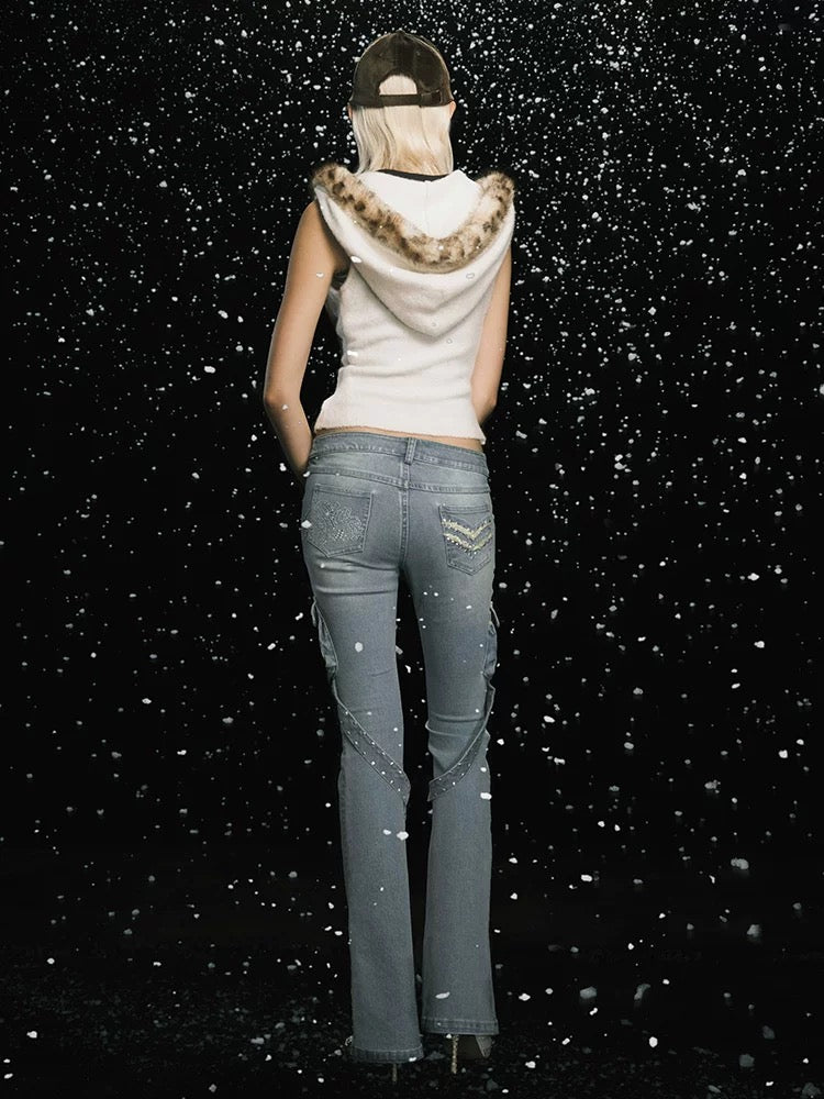 Washed Deconstructed Studded Cargo Jeans