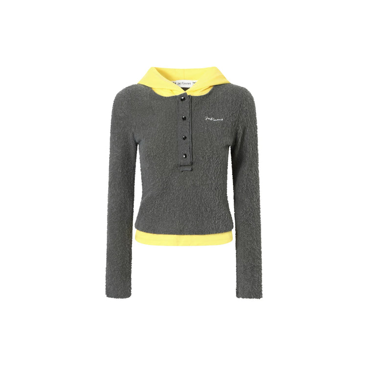 Knitted Patchwork Faux-Two-Piece Hooded Top