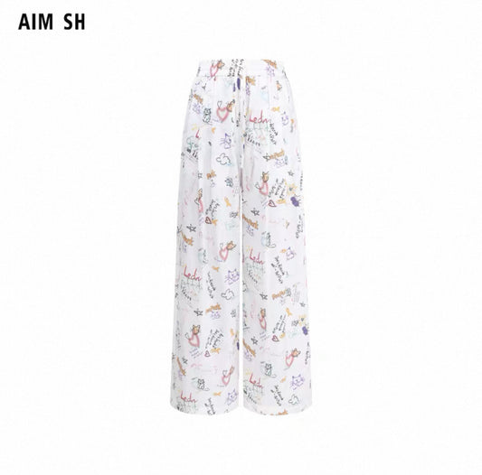Playful Graffiti Wide-Leg Casual Pants