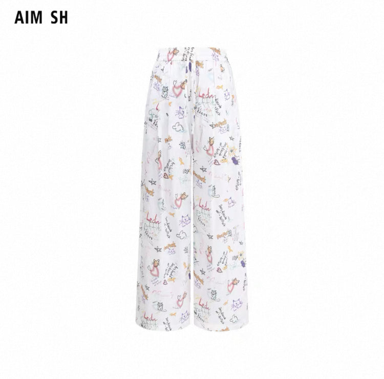Playful Graffiti Wide-Leg Casual Pants