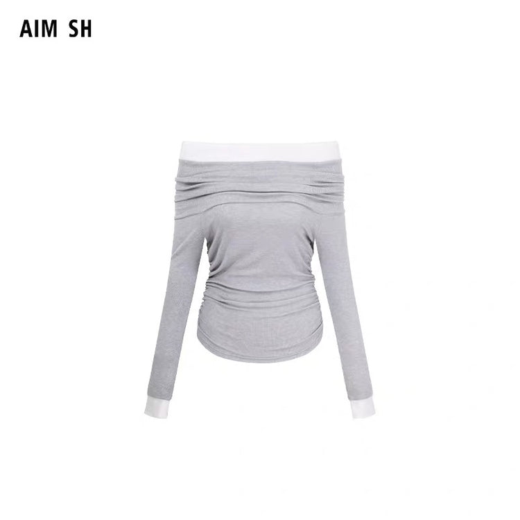 Off-Shoulder Ruched Slimming T-Shirt