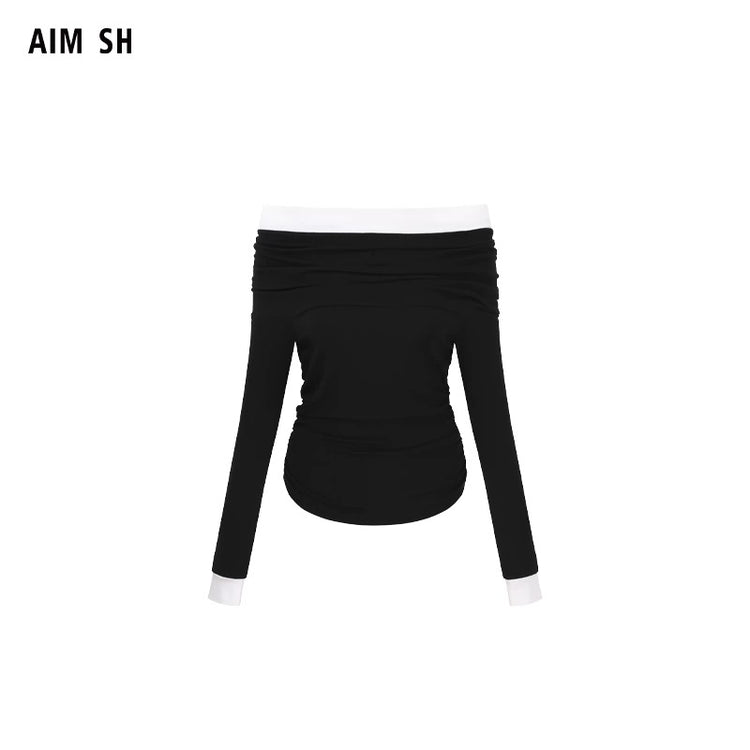 Off-Shoulder Ruched Slimming T-Shirt
