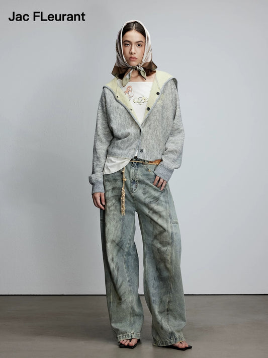 Jacquard Navy-collar Logo Cardigan