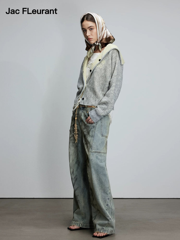 Jacquard Navy-collar Logo Cardigan