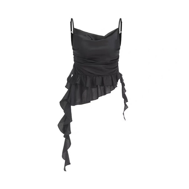 Satin Lace Cowl-neck Cami Top