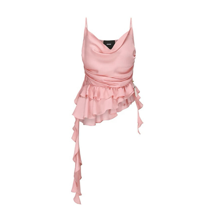 Satin Lace Cowl-neck Cami Top