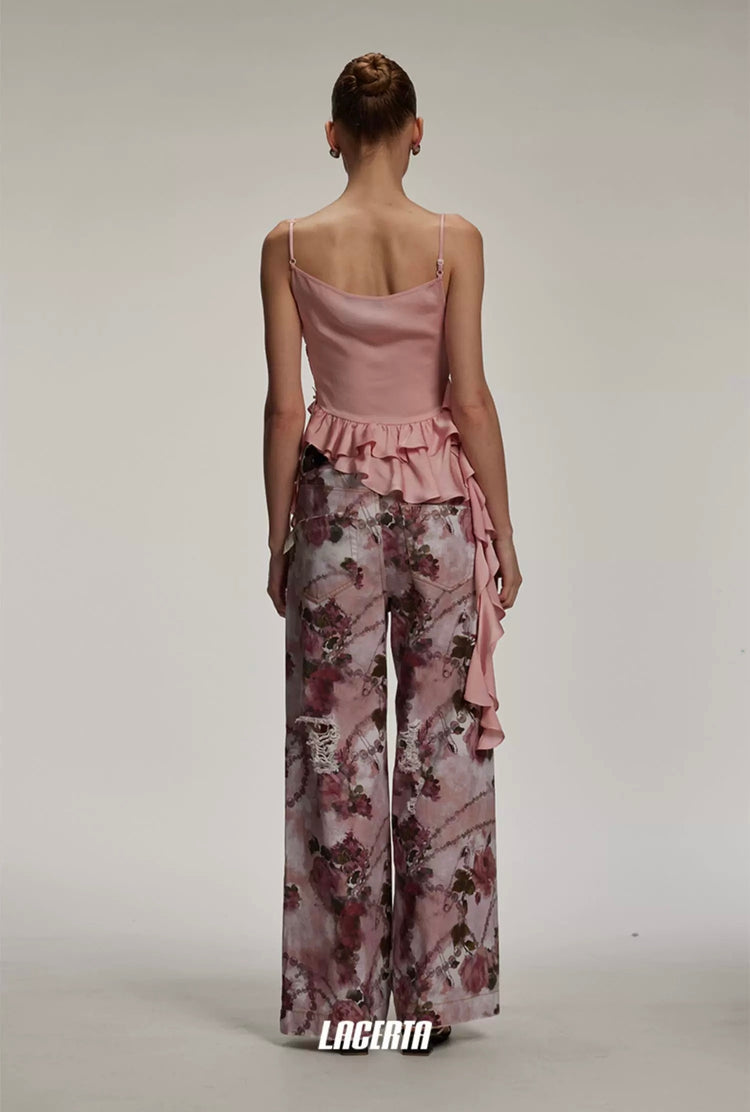 Satin Lace Cowl-neck Cami Top