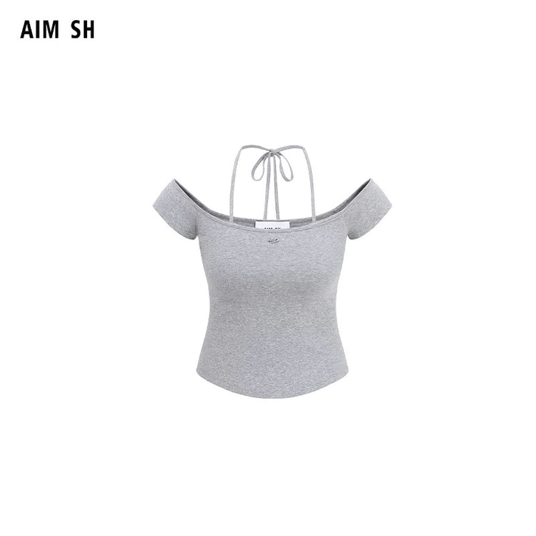 Metal-logo Off-shoulder Tie-up Top