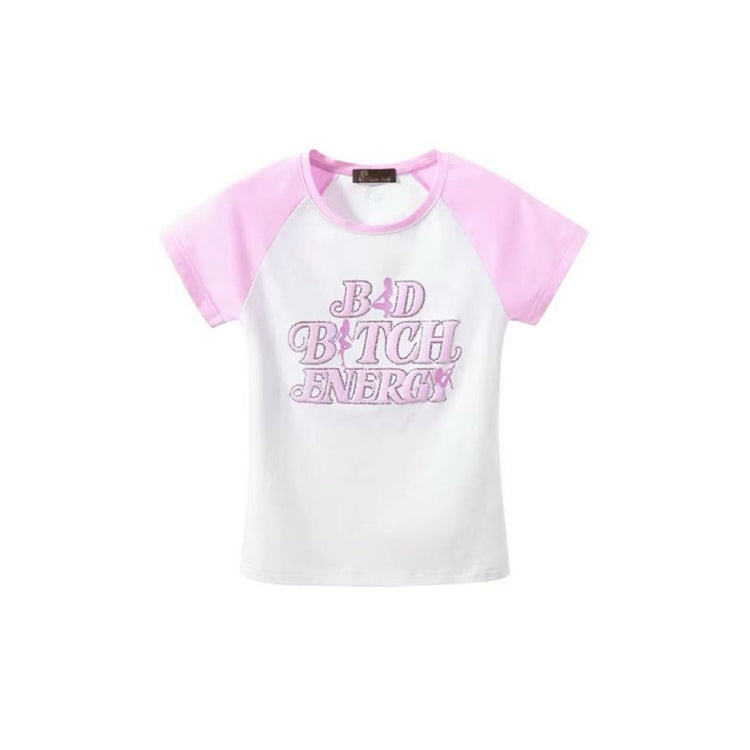 Rhinestone-Embellished Printed Raglan Top