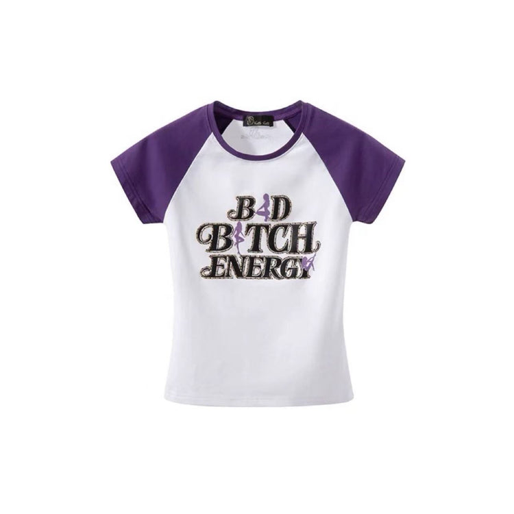 Rhinestone-Embellished Printed Raglan Top