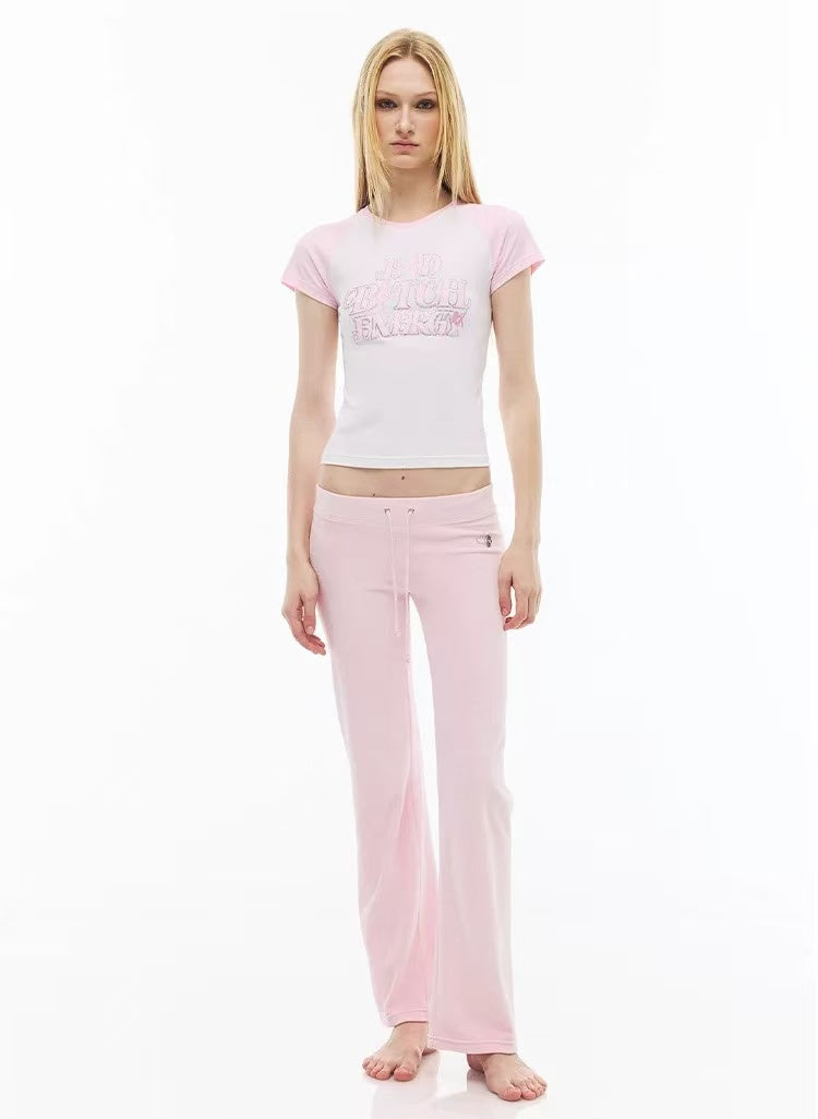 Rhinestone-Embellished Printed Raglan Top