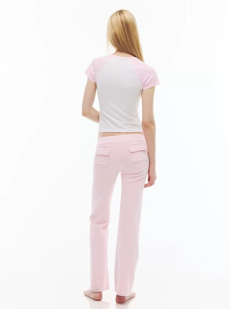 Rhinestone-Embellished Printed Raglan Top