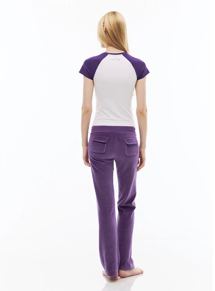 Rhinestone-Embellished Printed Raglan Top