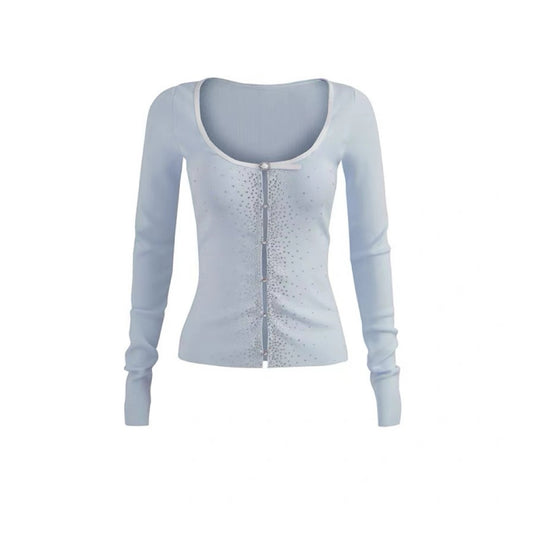 Starry Rhinestone Button Knit Cardigan