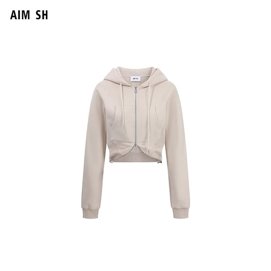 Waist-Cinching Double-Zipper Hooded Sweatshirt