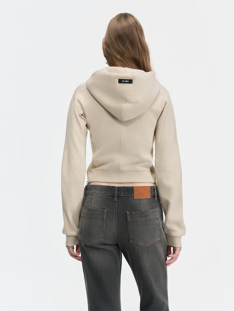 Waist-Cinching Double-Zipper Hooded Sweatshirt
