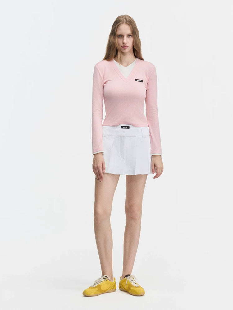 Double-Waist Mini Pleated Skirt