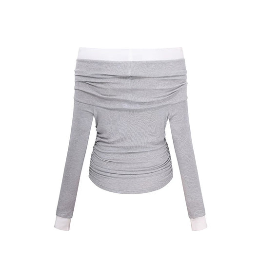 Off-Shoulder Ruched Slimming T-Shirt