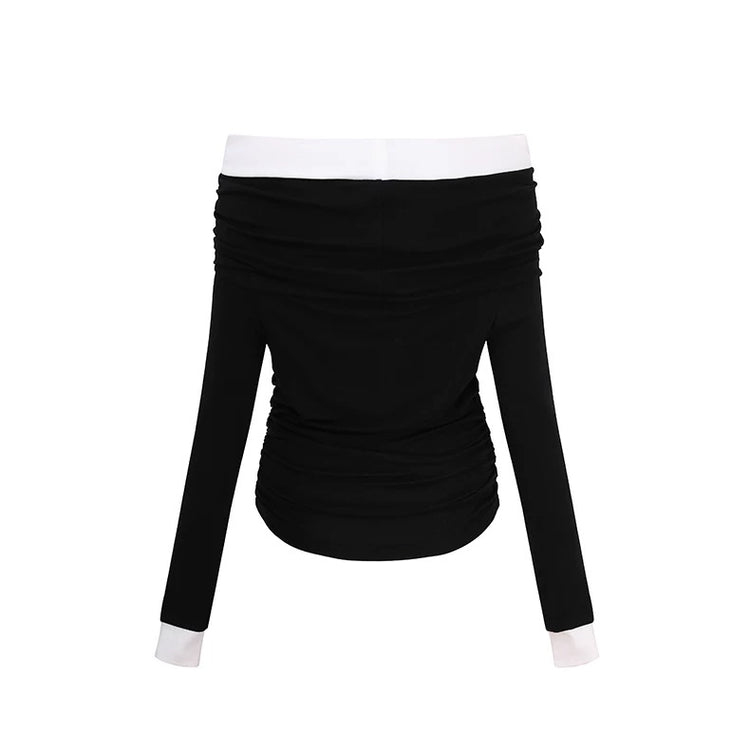 Off-Shoulder Ruched Slimming T-Shirt