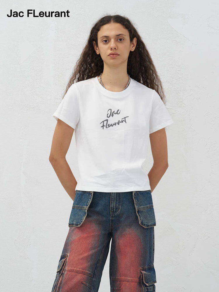Rhinestone Logo Minimalist T-Shirt