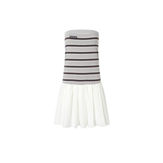 Knitted Patchwork Strapless Striped Pleated Dress