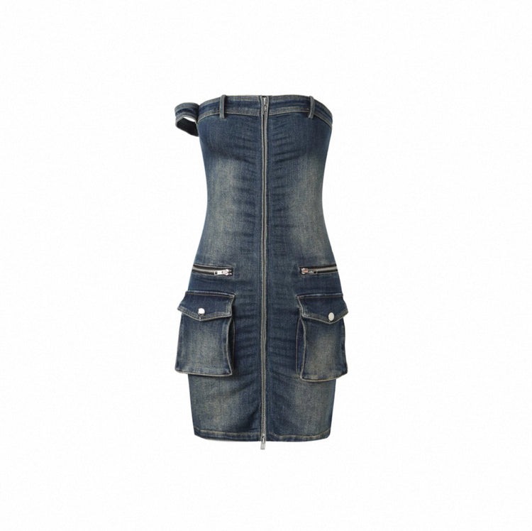 Vintage Washed Denim Strapless Dress
