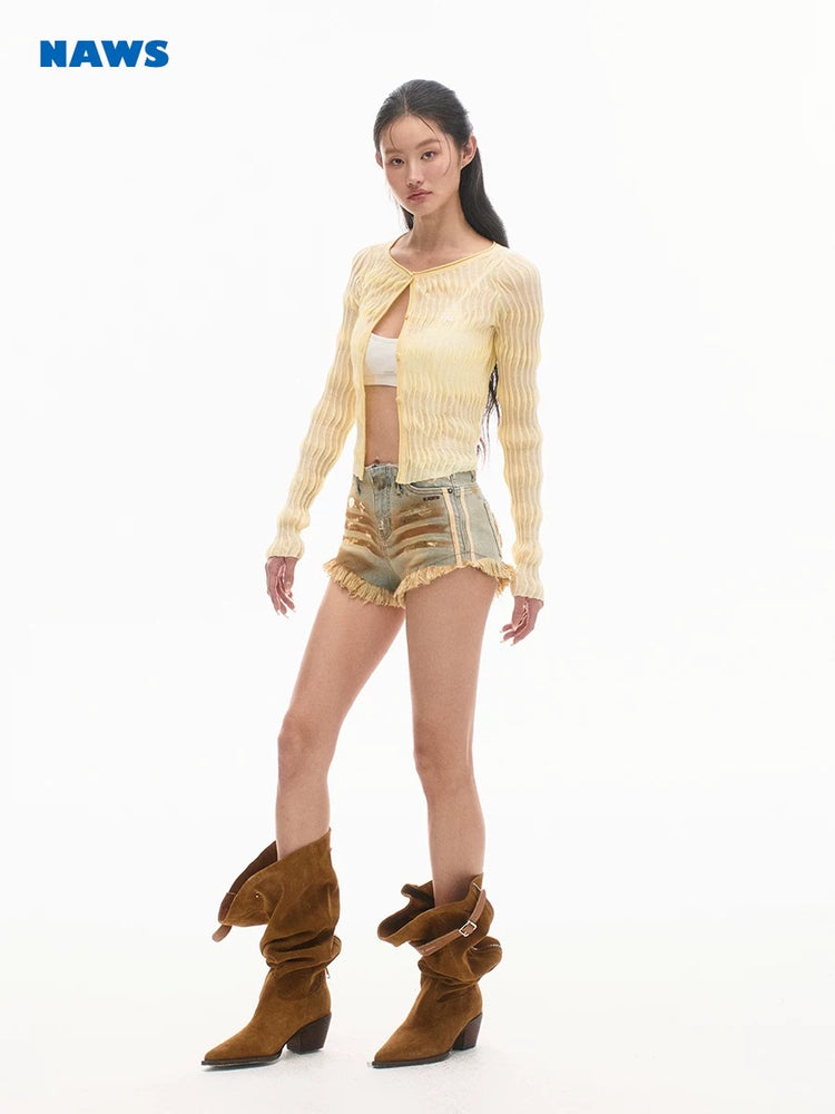 Snakeskin-Pattern Denim Jeans