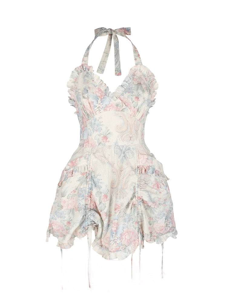 Macaron print Dress Underlayer Shorts Set