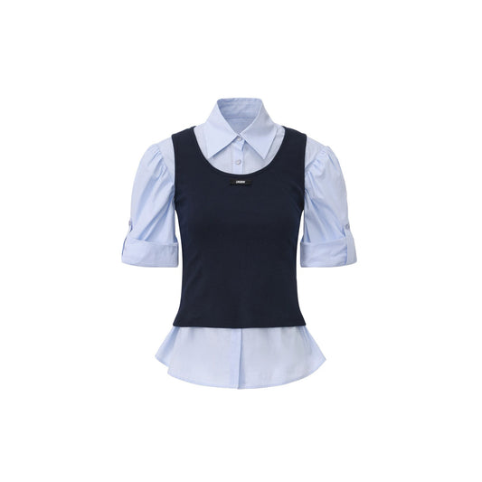 Preppy-style Knitted Vest Short-sleeve Shirt