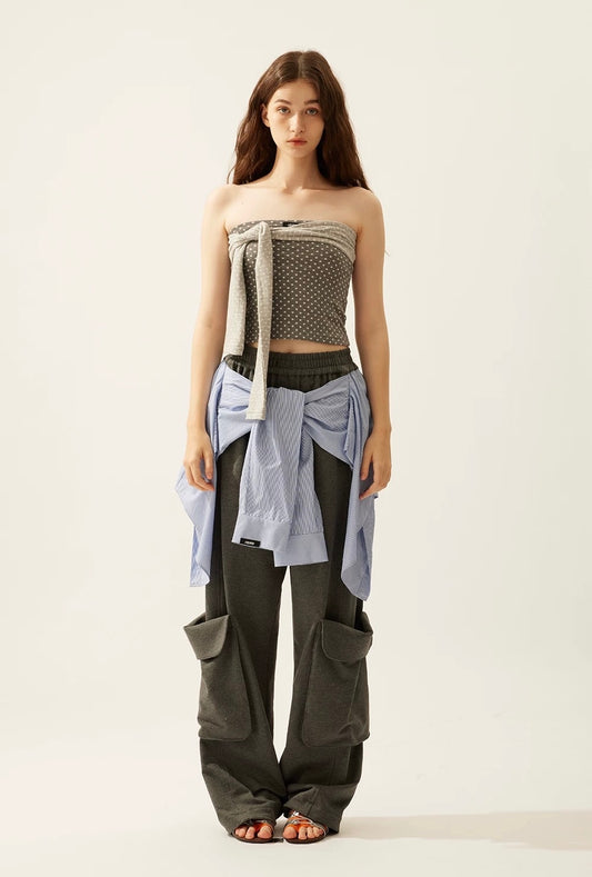 Patchwork Shirt-Layered Utility Wide-Leg Pants