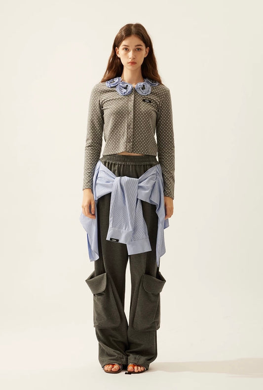 Polka Dot Sequin Flowers Cardigan