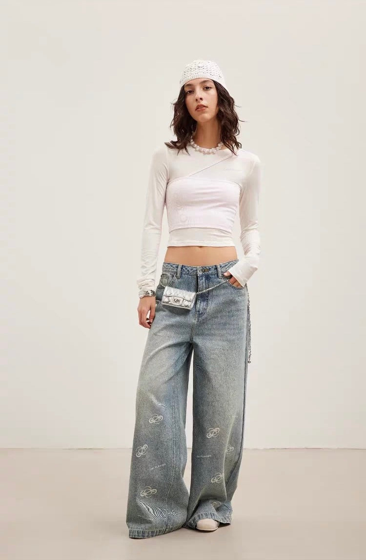 One-Shoulder Strapless Long-Sleeve Top