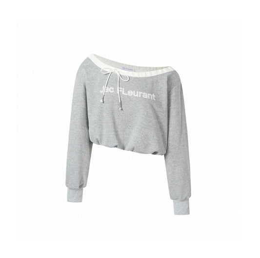 Elastic Off-Shoulder Logo Cropped Sweatshirt