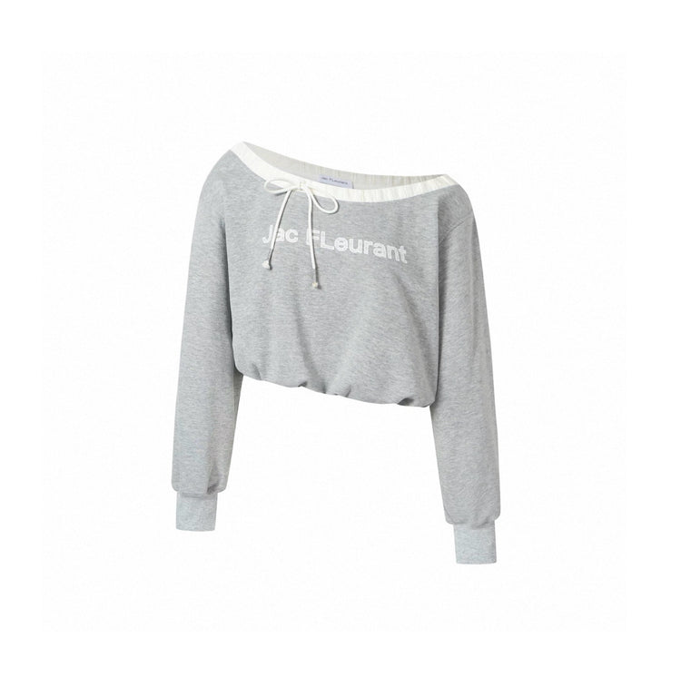 Elastic Off-Shoulder Logo Cropped Sweatshirt